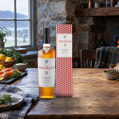 The Macallan Double Cask 15 Years Old Single Malt Scotch Whiskey salmon slate board - Liquor Geeks