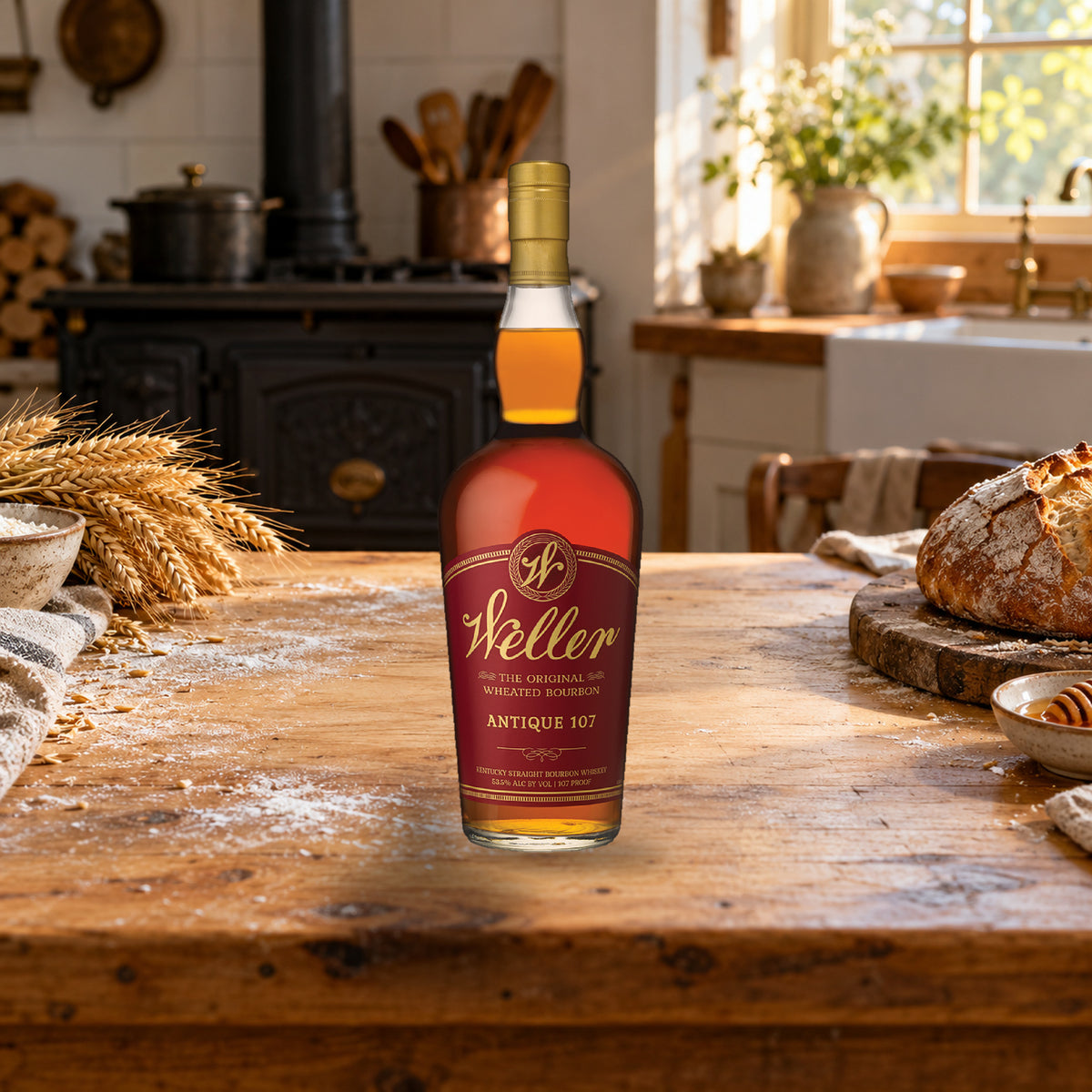 W.L. Weller Antique Wheated Kentucky Straight Bourbon Whiskey farm bakery - Liquor Geeks