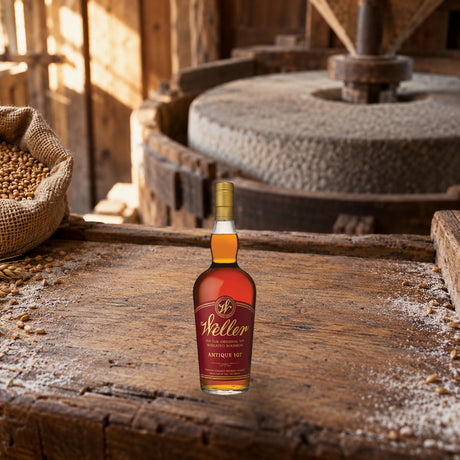 W.L. Weller Antique Wheated Kentucky Straight Bourbon Whiskey grist mill - Liquor Geeks