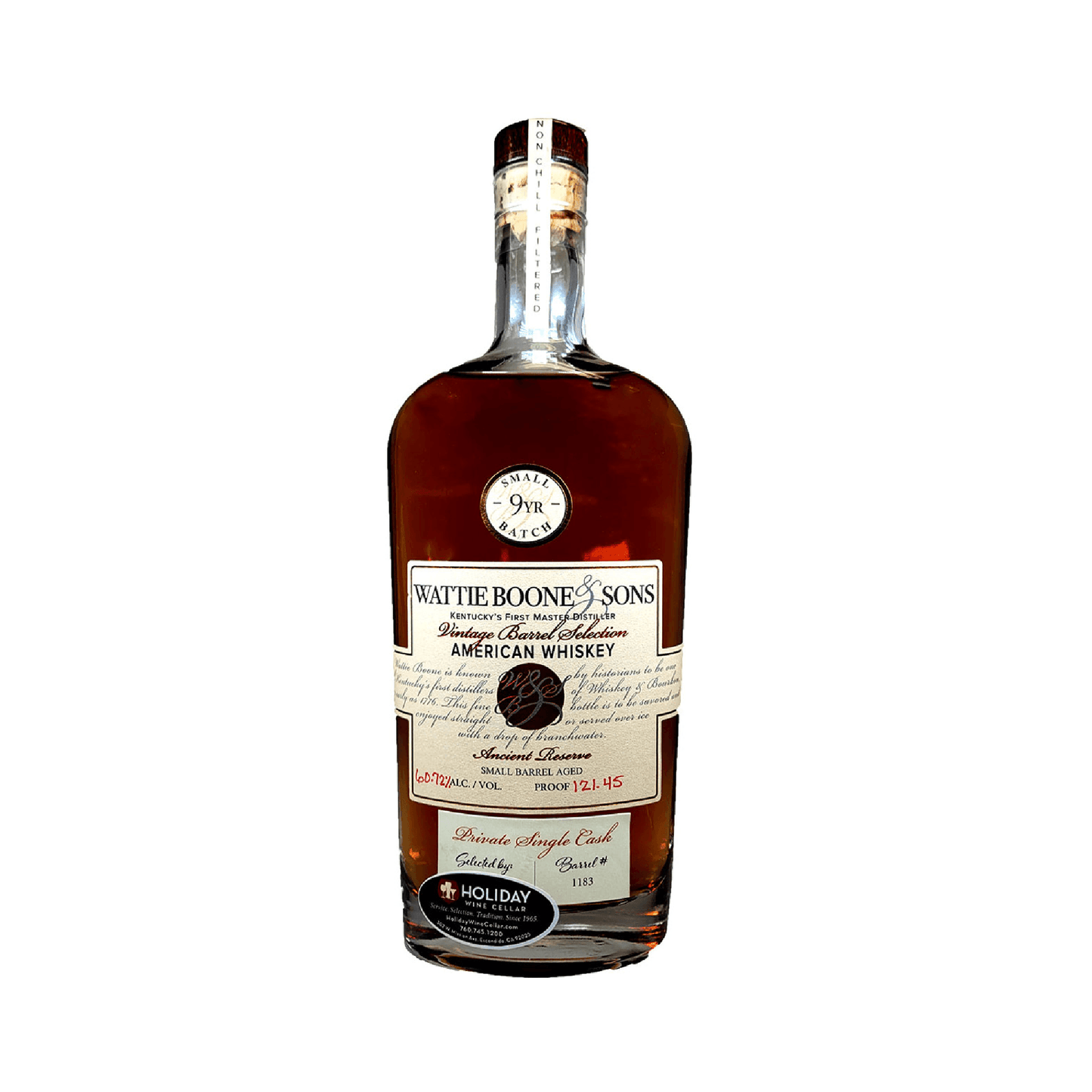 Wattie Boone & Sons Blended American Whiskey Vintage Barrel Selection Ancient 9 Yr 121.45 6 Pack - Liquor Geeks
