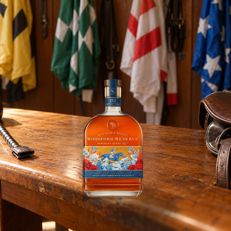 Woodford Reserve Derby 152 Edition Kentucky Straight Bourbon Whiskey Limited Release jockey silks bench - Liquor Geeks