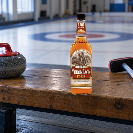 Yukon Jack Fire Liqueur curling rink bench - Liquor Geeks