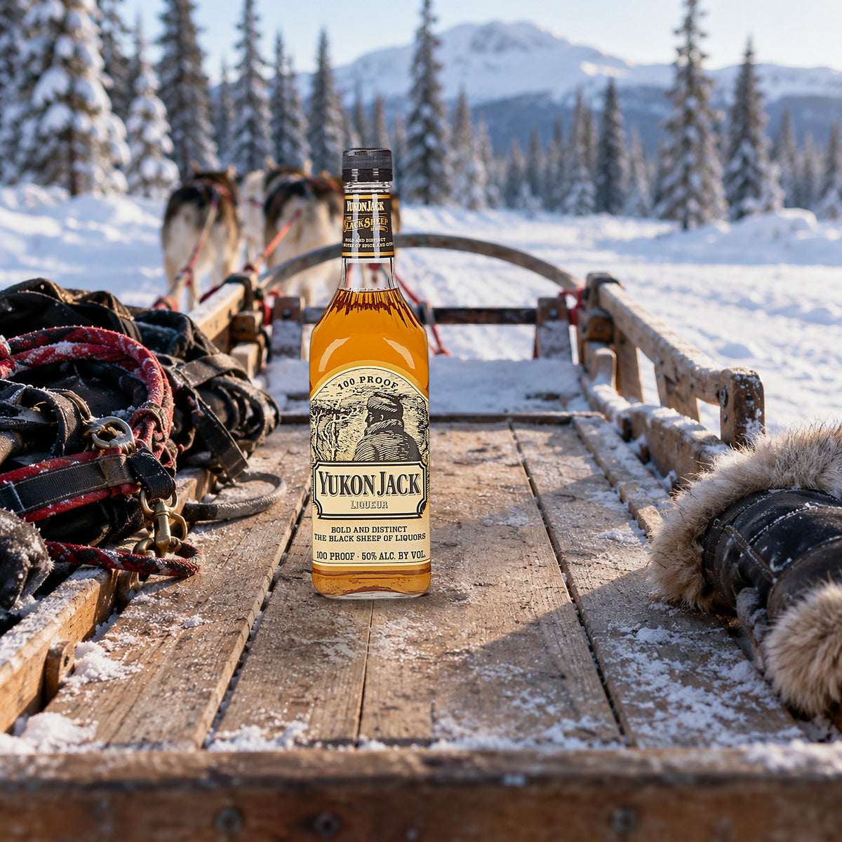 Yukon Jack Original Liqueur dog sled - Liquor Geeks
