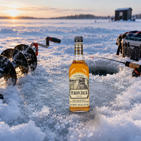 Yukon Jack Original Liqueur ice fishing - Liquor Geeks