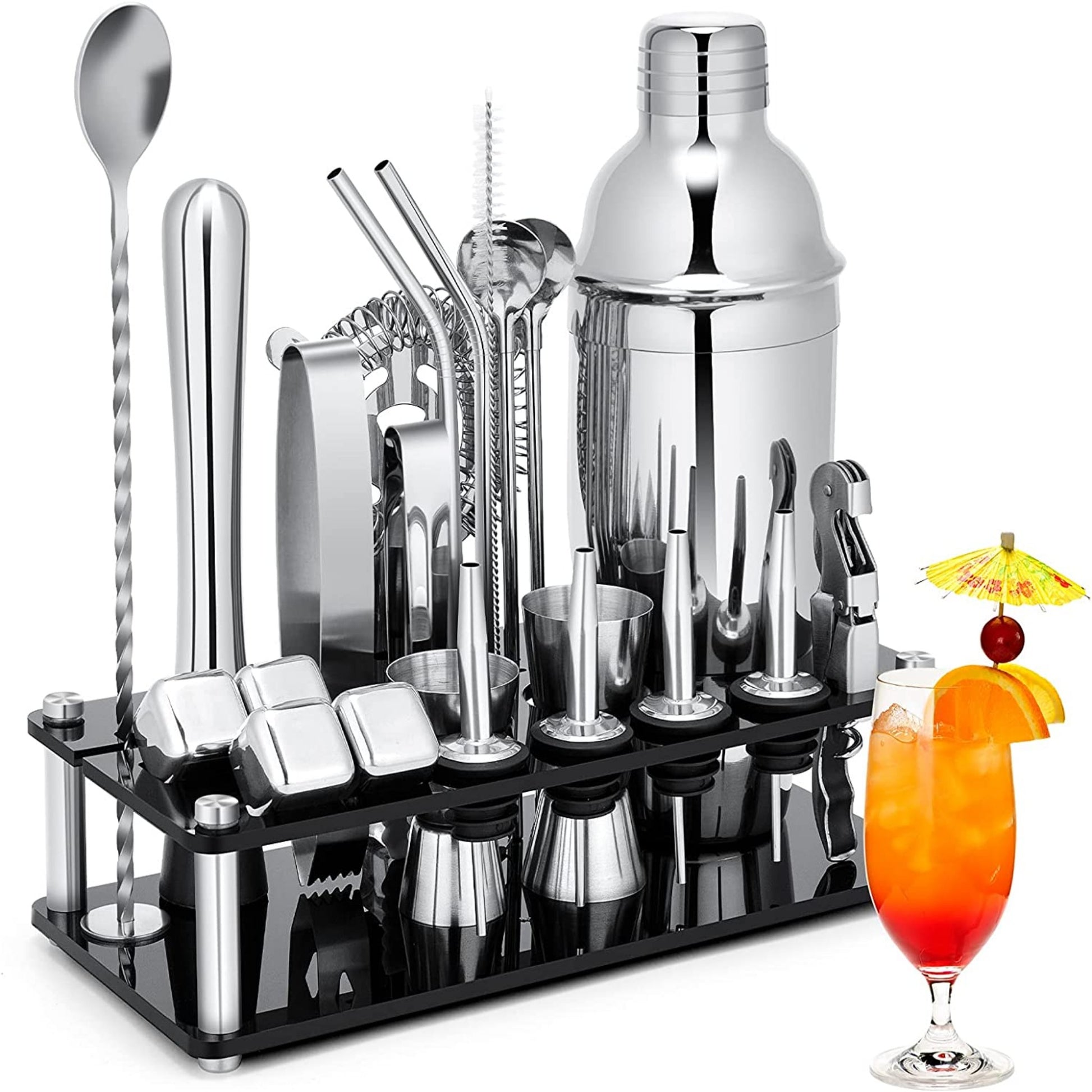 Cocktail Shaker Set Bartender Kit with Acrylic Stand - Liquor Geeks