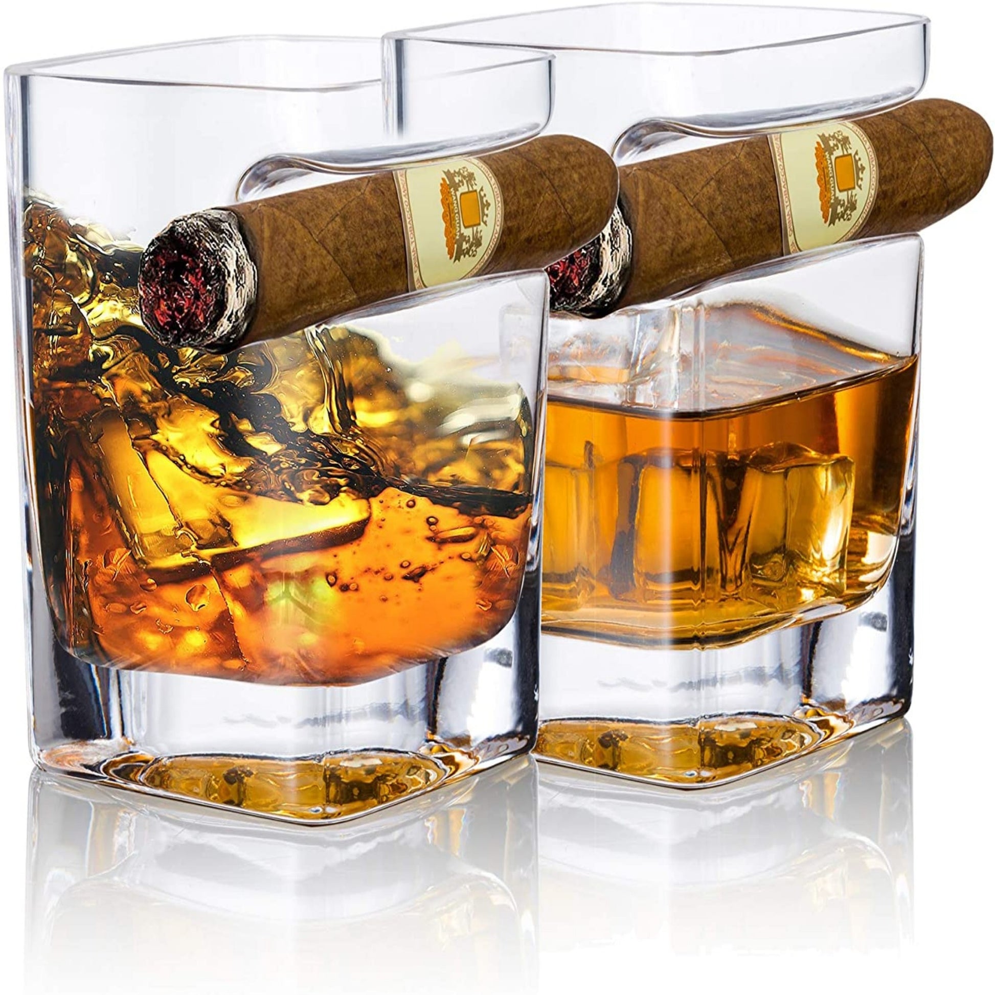 Whiskey Glasses with Cigar Holder-Set of 2 - Liquor Geeks